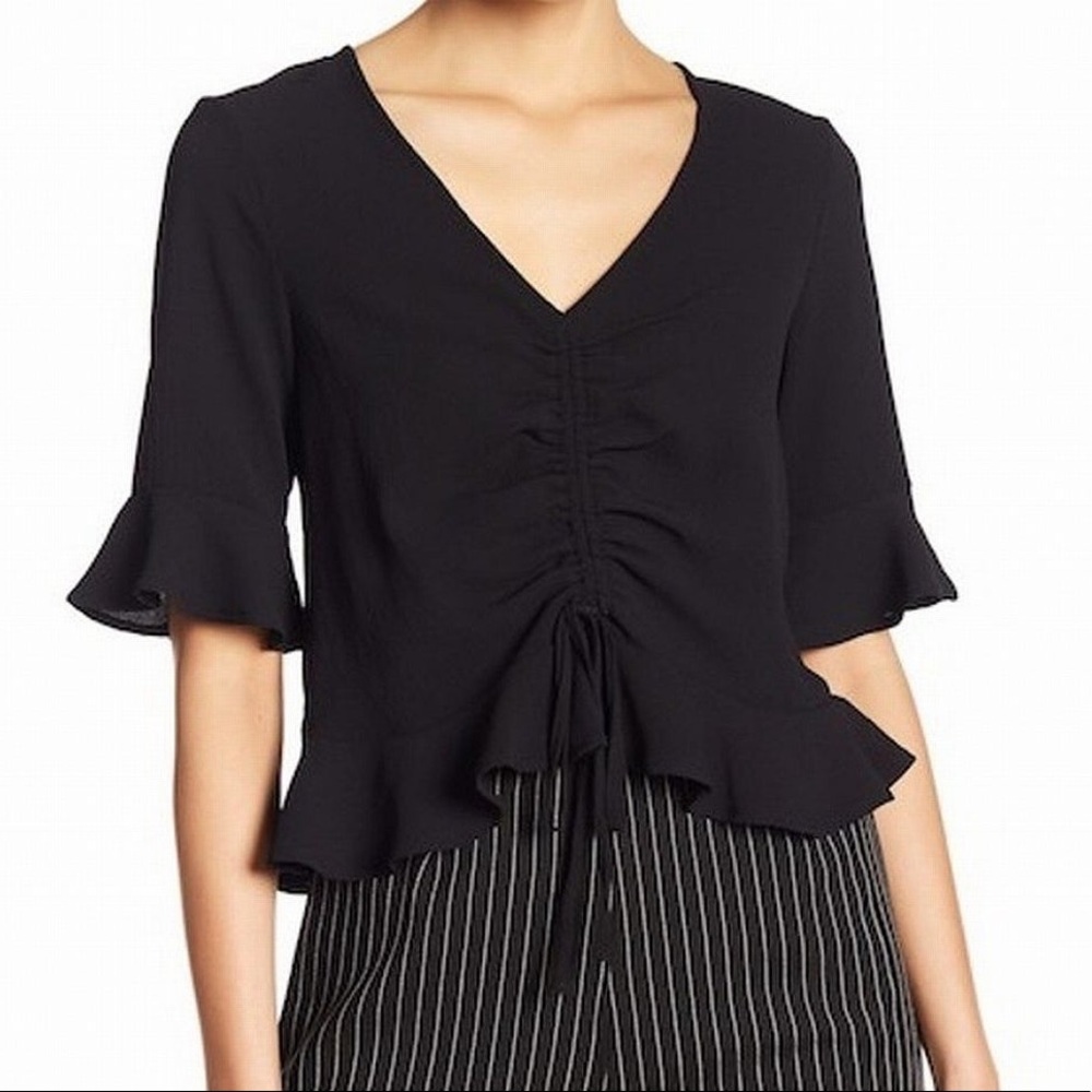 🌸 ELODIE Ruched Drawstring Ruffle Blouse